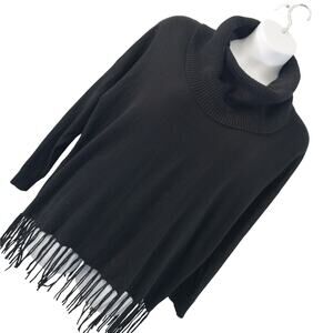 MICHAEL KORS! STRIKING BLACK KNIT, OVERSIZED, FRINGED COWL SWEATER! SZ 2X